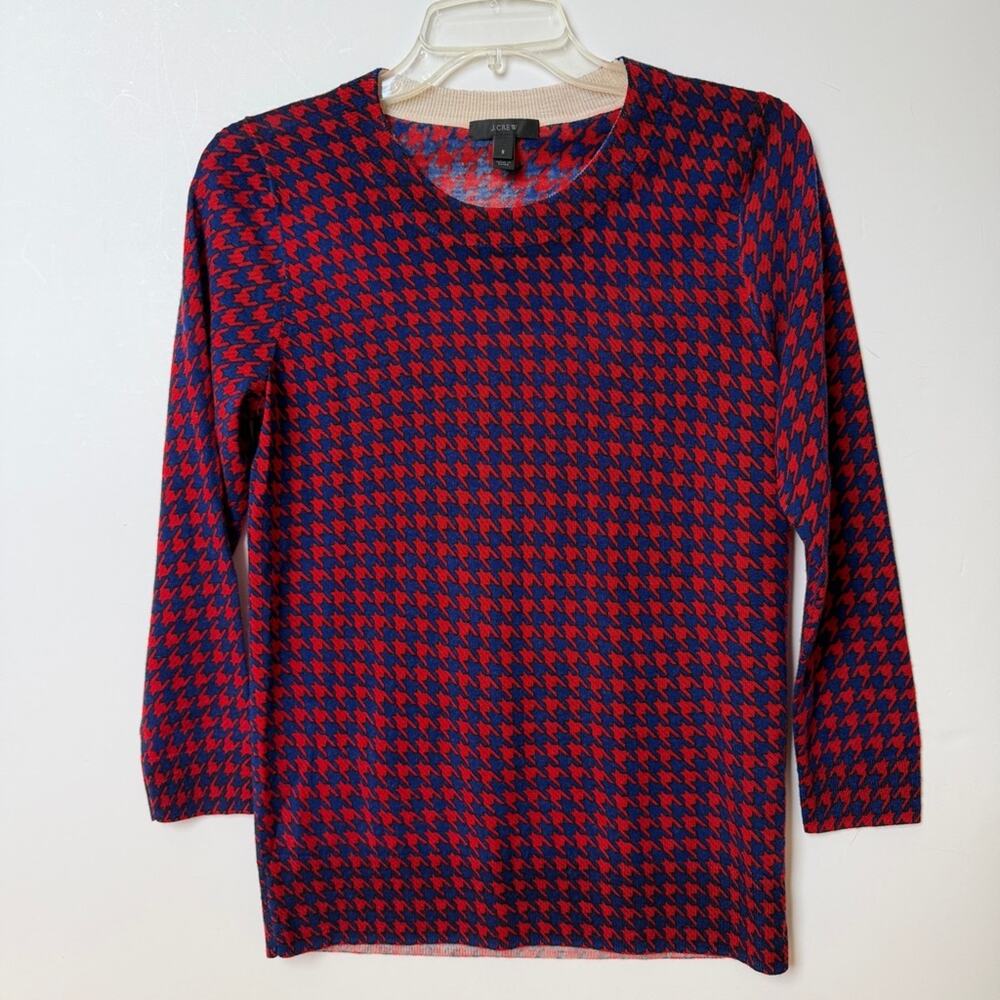 J. Crew Red and Blue Houndstooth Tippi Sweater Size Small